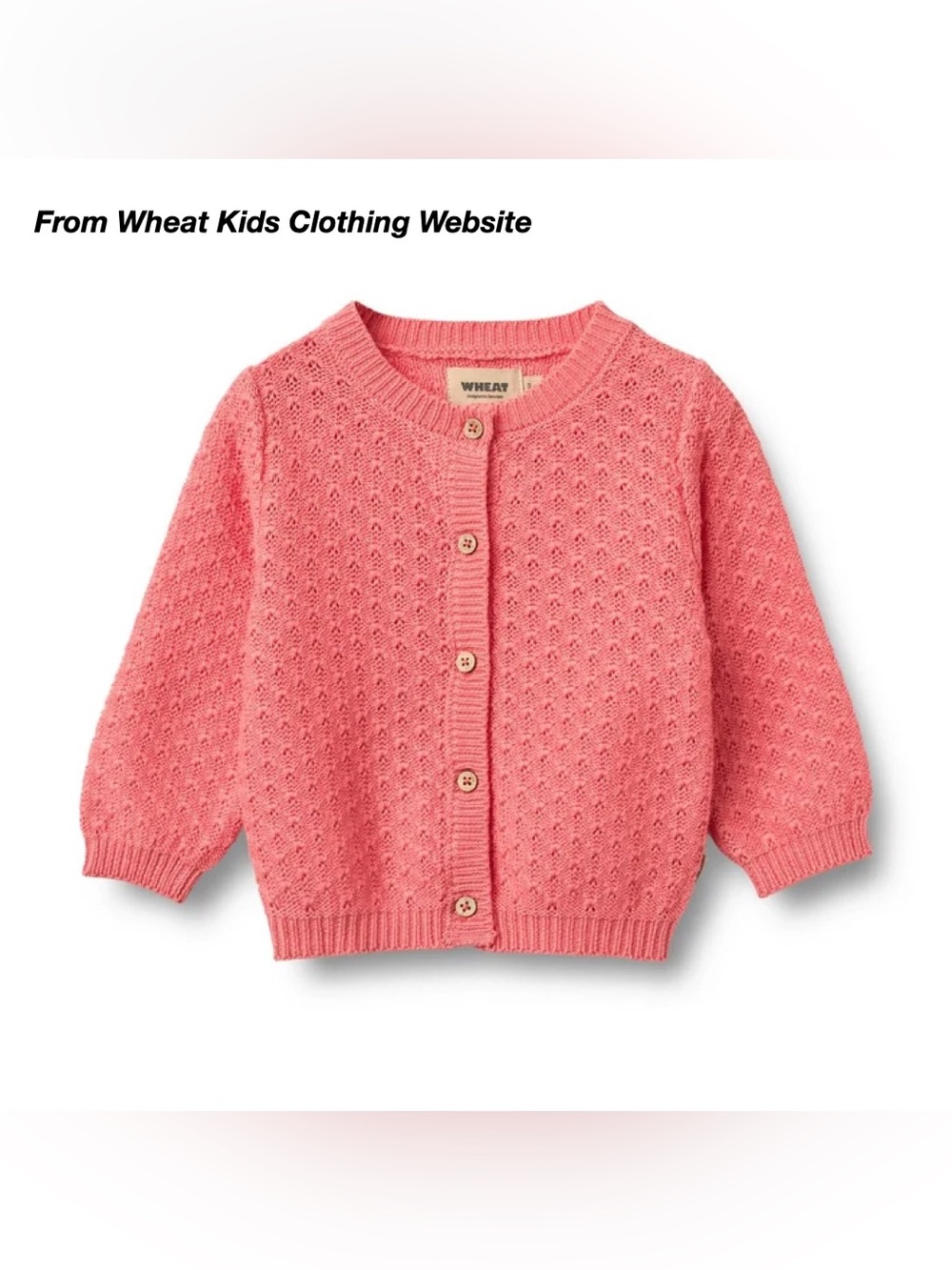 NWT: WHEAT MAGNELLA KNIT CARDIGAN IN CORAL (4Y)
